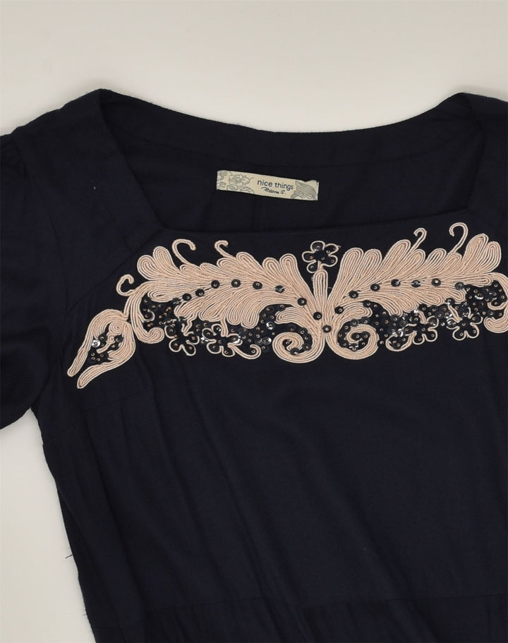 VINTAGE Womens Tunic Dress UK 12 Medium Navy Blue Polyester | Vintage Vintage | Thrift | Second-Hand Vintage | Used Clothing | Messina Hembry 
