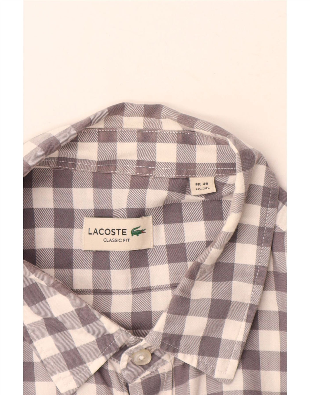 Lacoste Mens Classic Fit Shirt Size 46 2XL Grey Gingham Cotton