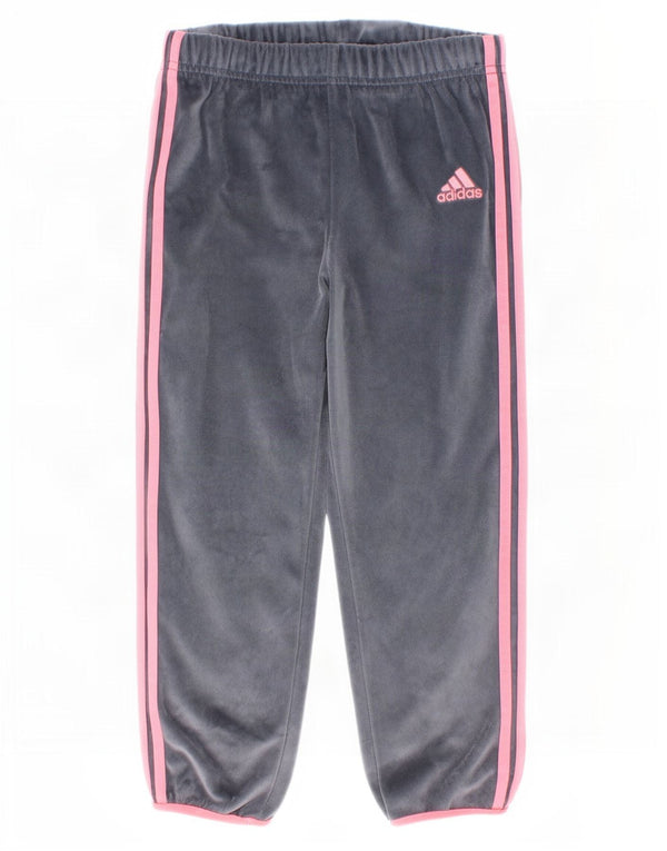 Adidas Girls Velour Tracksuit Trousers Joggers 5-6 Years Grey