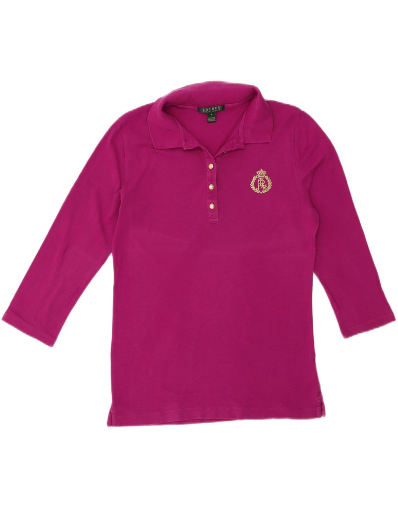 RALPH LAUREN Womens 3/4 Sleeve Polo Shirt UK 12 Medium Pink Cotton Vintage Ralph Lauren and Second-Hand Ralph Lauren from Messina Hembry 