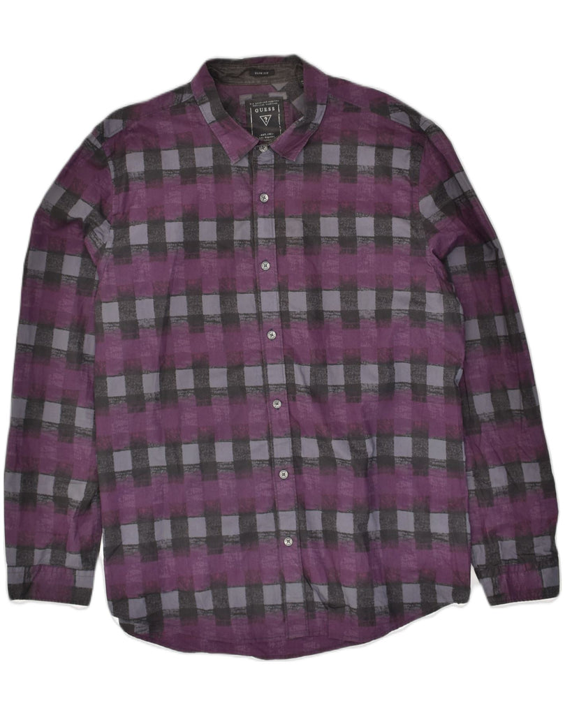 GUESS Mens Slim Fit Shirt XL Purple Check | Vintage Guess | Thrift | Second-Hand Guess | Used Clothing | Messina Hembry 