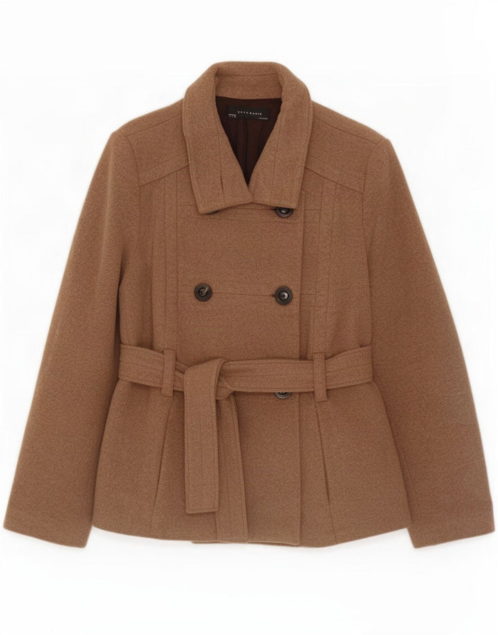 Zara Womens Pea Coat UK 14 Large Brown Wool