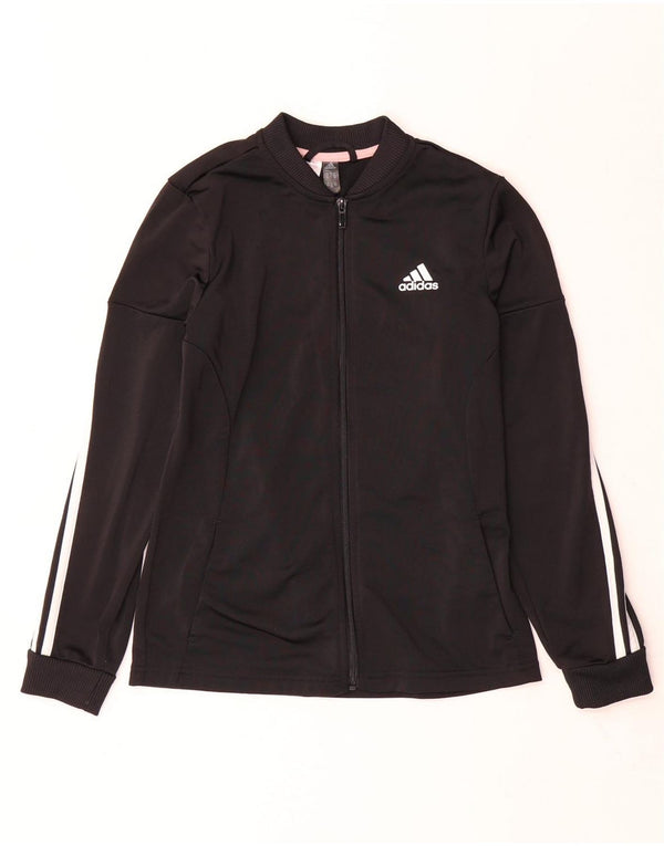 Adidas Girls Tracksuit Top Jacket 11-12 Years Black Polyester
