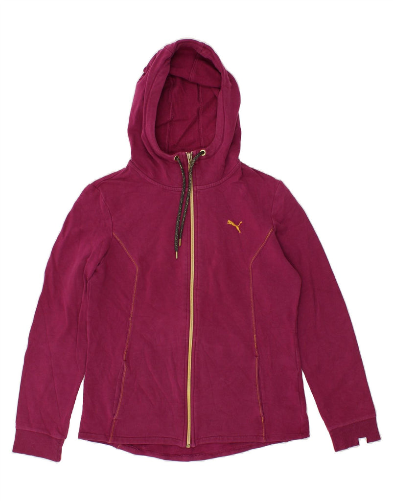 PUMA Womens Zip Hoodie Sweater UK 10 Small Burgundy Cotton | Vintage Puma | Thrift | Second-Hand Puma | Used Clothing | Messina Hembry 