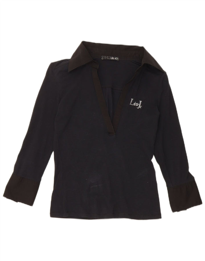 Liu Jo Womens Pullover 3/4 Sleeve Shirt Blouse UK 8 Small Navy Blue