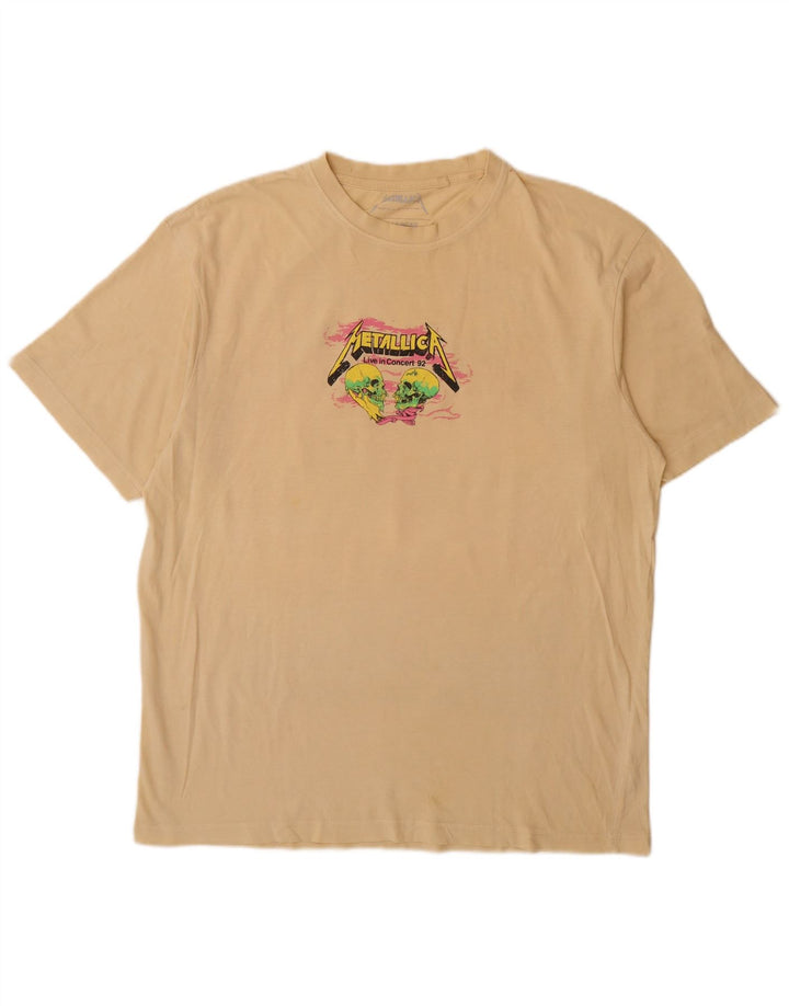 Pull & Bear Mens Metallica Graphic T-Shirt Top Medium Yellow Cotton
