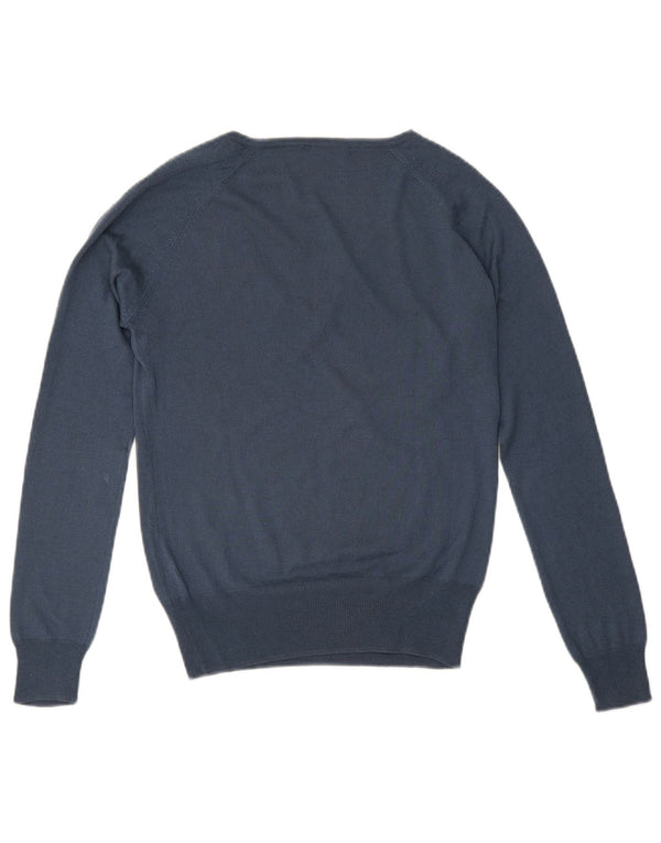Massimo Dutti Womens V-Neck Jumper Sweater UK 12 Medium Blue Silk
