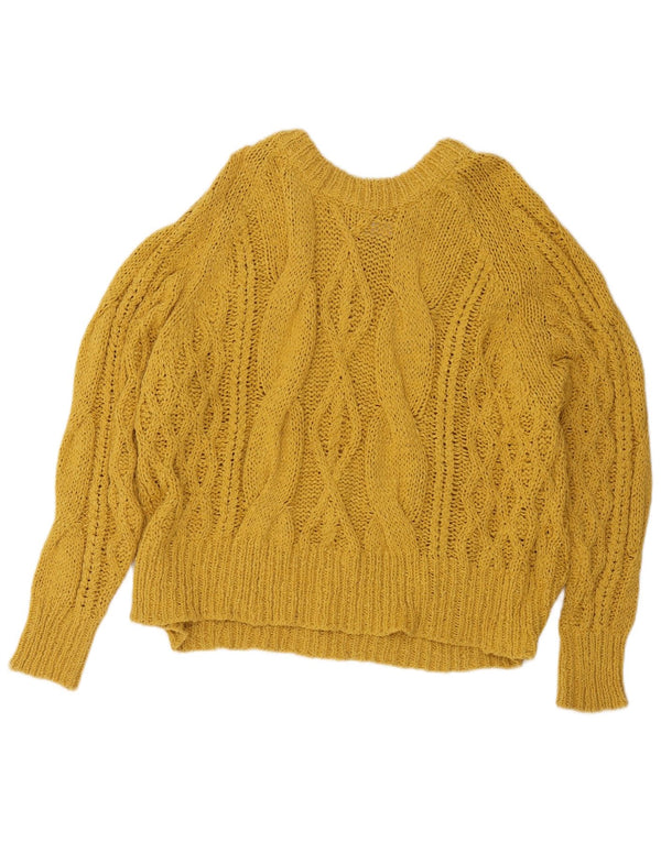Zara Womens Loose Fit Crew Neck Jumper Sweater UKI 14 Medium Yellow Cotton