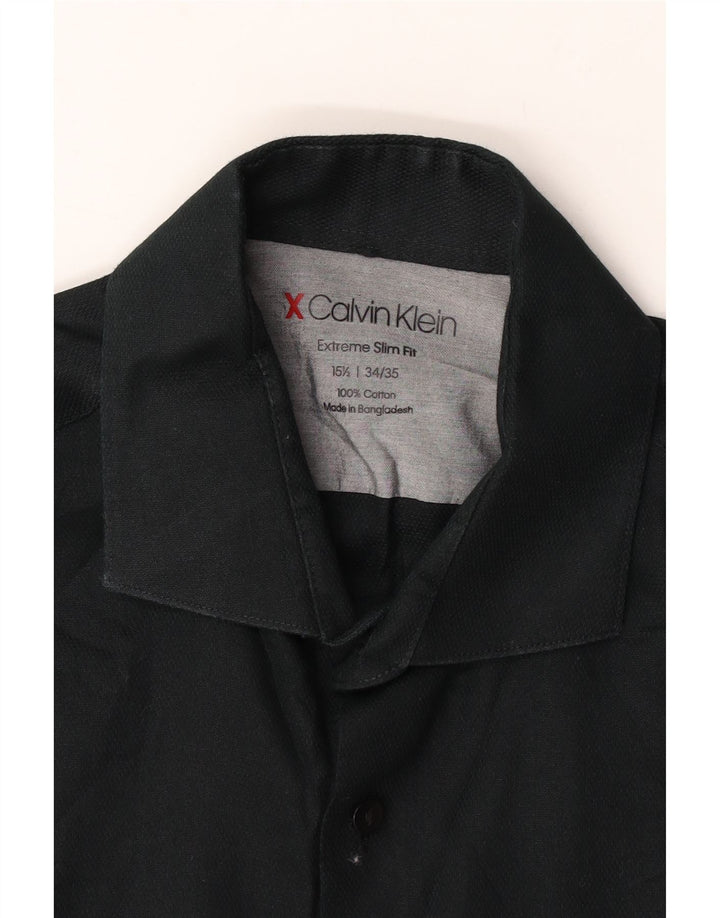 Calvin Klein Mens Extra Slim Fit Shirt Size 15 1/2 Medium Black Cotton