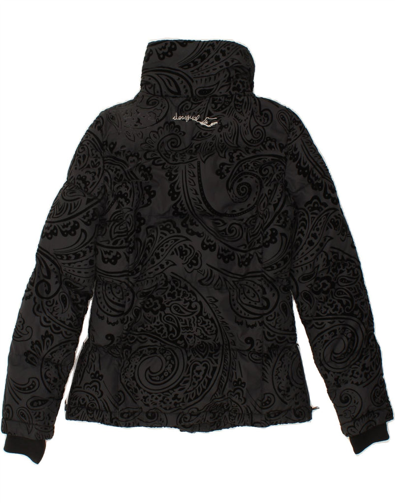 DESIGUAL Womens Padded Jacket EU 38 Medium Grey Paisley Polyester Vintage Desigual and Second-Hand Desigual from Messina Hembry 