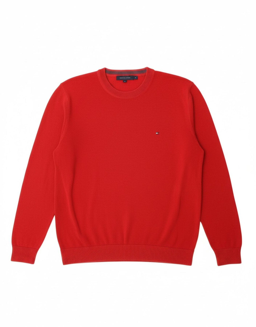 TOMMY HILFIGER Mens Crew Neck Jumper Sweater Large Red Cotton