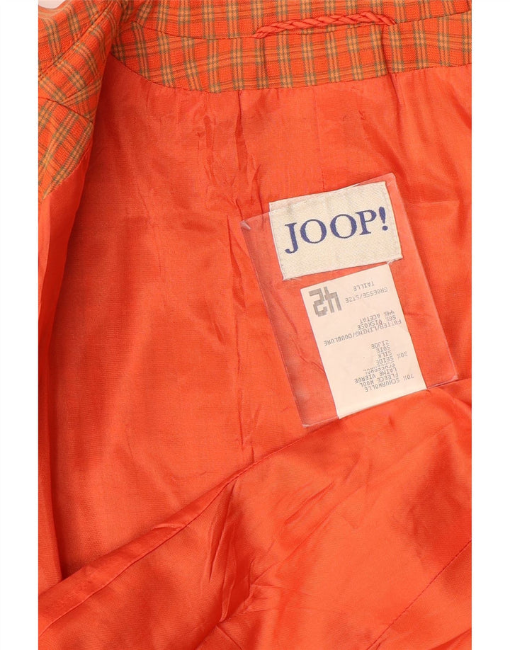 JOOP Womens Longline 4 Button Blazer Jacket EU 42 Large Orange Check Wool