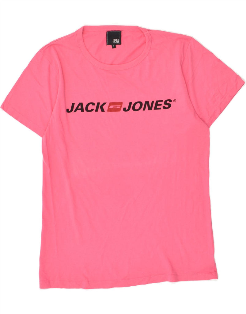 JACK & JONES Womens Graphic T-Shirt Top UK 14 Large Pink Cotton | Vintage Jack & Jones | Thrift | Second-Hand Jack & Jones | Used Clothing | Messina Hembry 