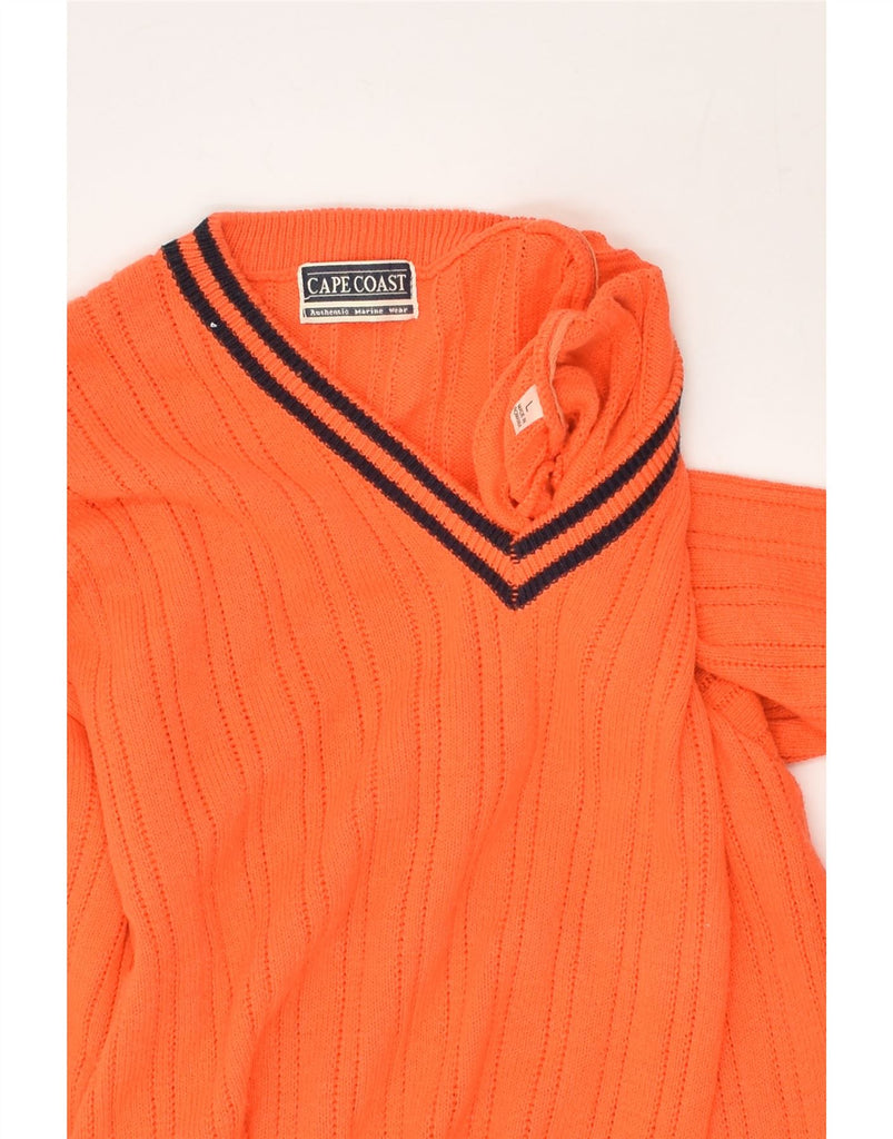 VINTAGE Mens V-Neck Jumper Sweater Large Orange Cotton | Vintage Vintage | Thrift | Second-Hand Vintage | Used Clothing | Messina Hembry 