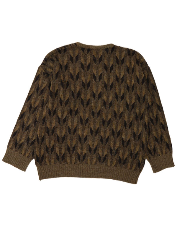 Vintage Mens Crew Neck Jumper Sweater IT 54 XL Khaki Geometric Wool
