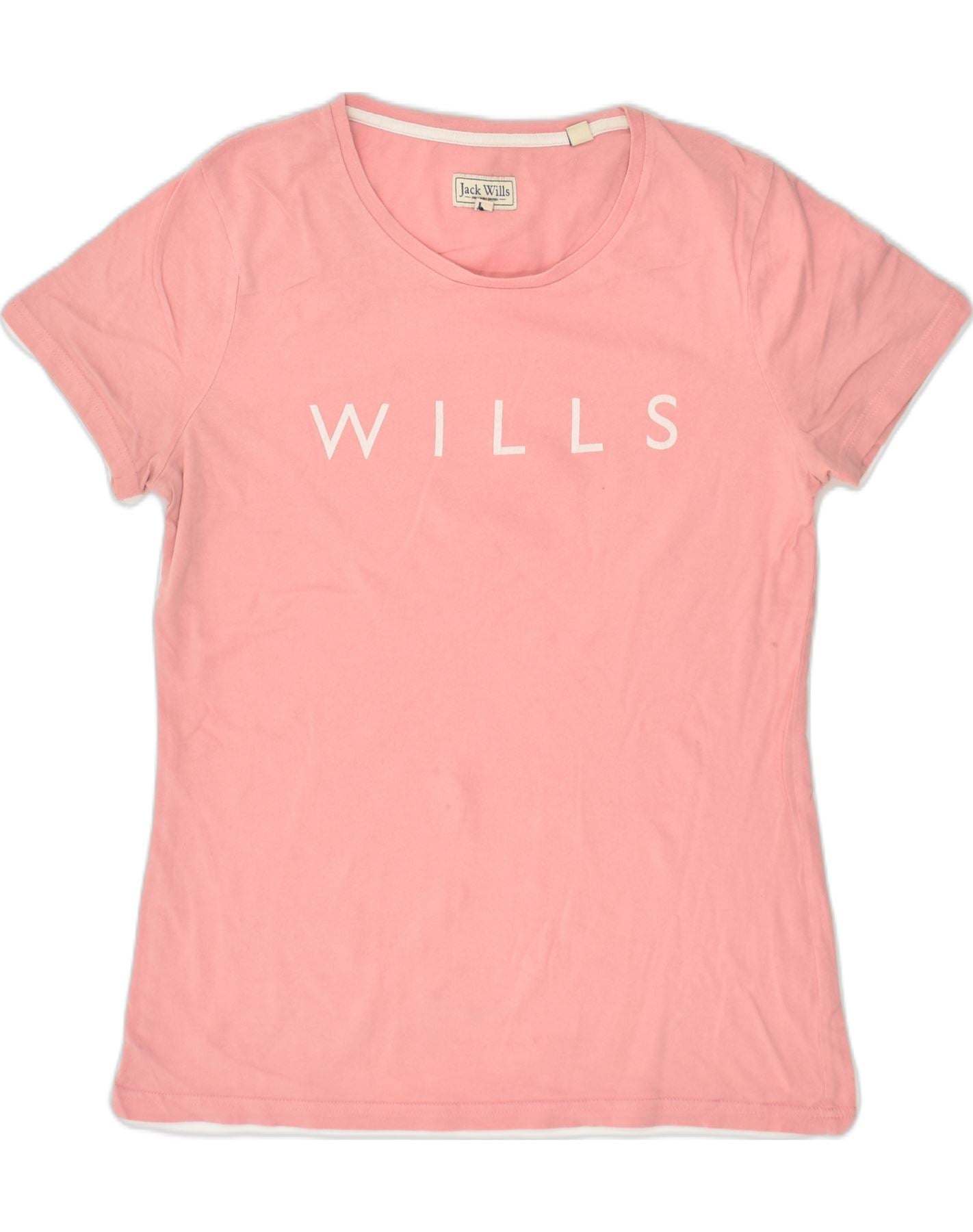 JACK WILLS Womens Graphic T-Shirt Top UK 12 Medium Pink Cotton