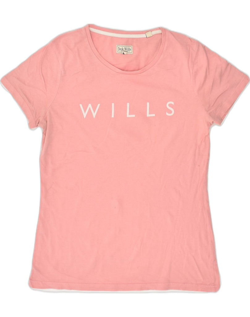 JACK WILLS Womens Graphic T-Shirt Top UK 12 Medium  Pink Cotton | Vintage Jack Wills | Thrift | Second-Hand Jack Wills | Used Clothing | Messina Hembry 