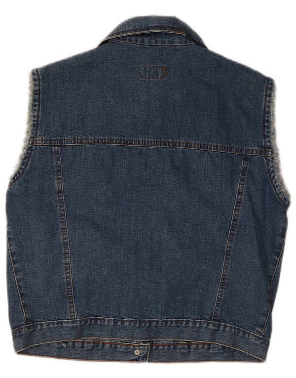 Vintage Womens Crop Denim Gilet IT 48 XL Blue Cotton