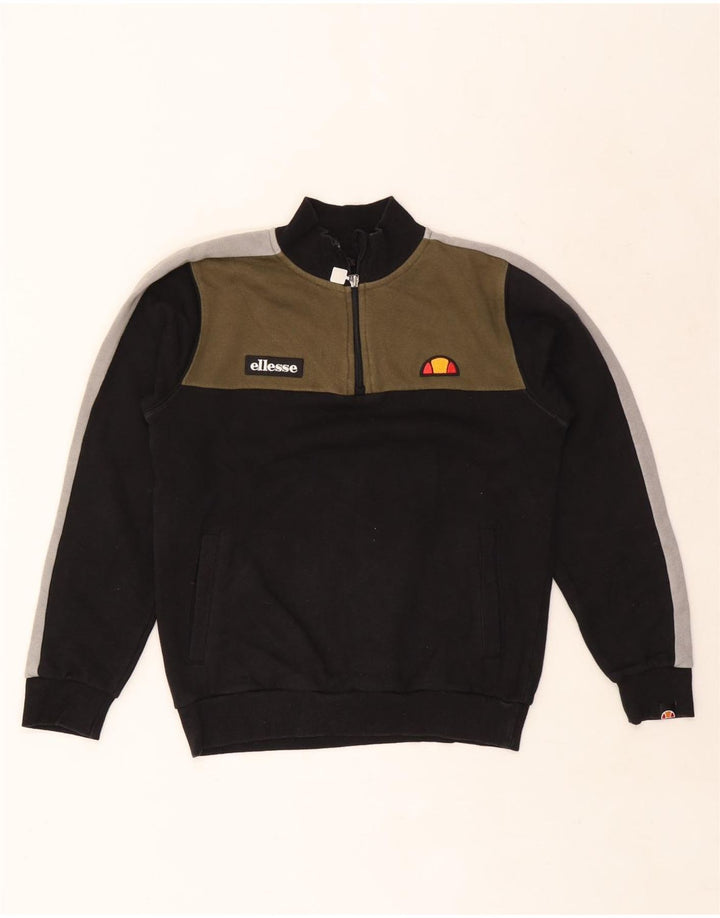 Ellesse Boys Zip Neck Sweatshirt Jumper 12-13 Years Black Colourblock