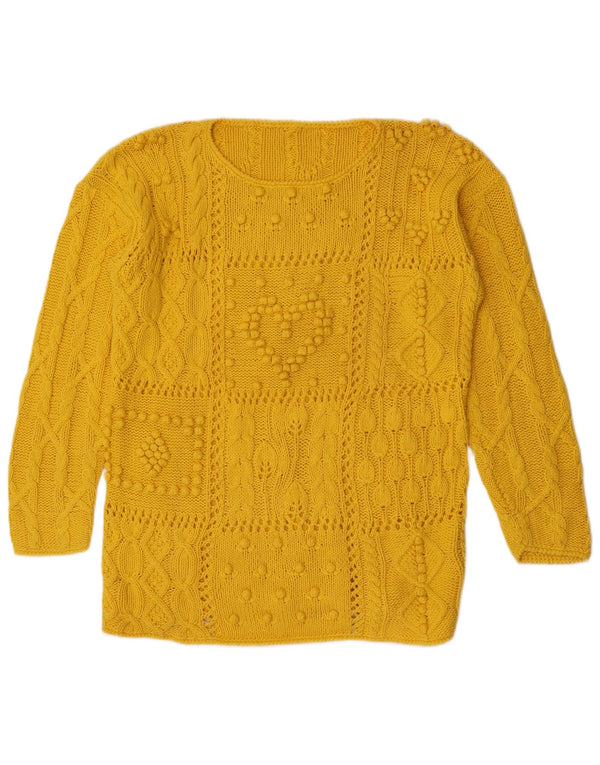 Vintage Womens Boat Neck Jumper Sweater UK 14 Medium Yellow Cotton