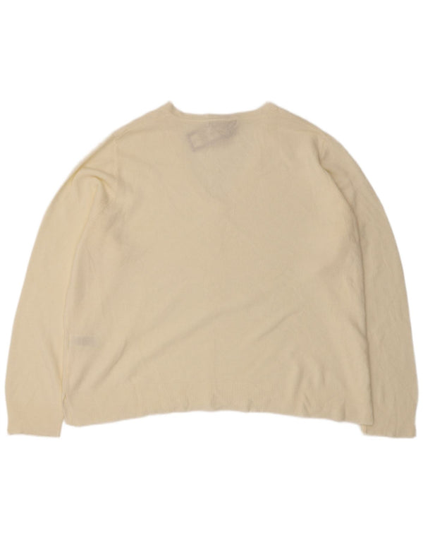 Marks & Spencer Womens V-Neck Jumper Sweater UK 20 2XL Off White Acrylic