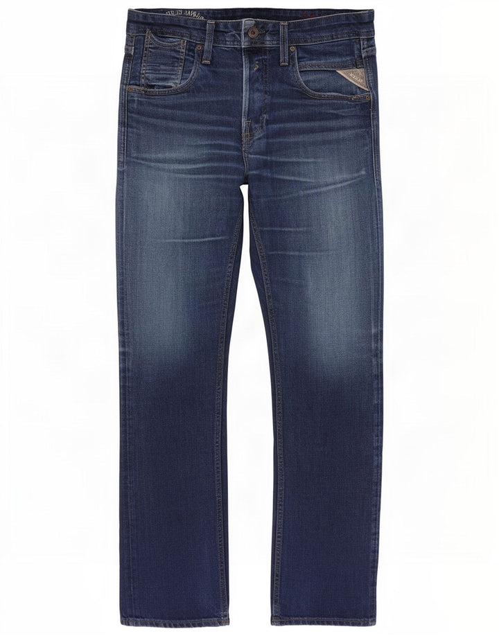 Replay Mens Straight Jeans W31 L34 Navy Blue Cotton