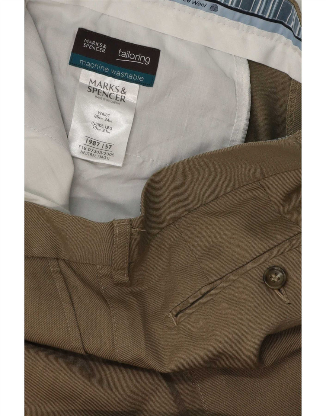 Marks & Spencer Mens Suit Trousers W34 L31 Beige Wool