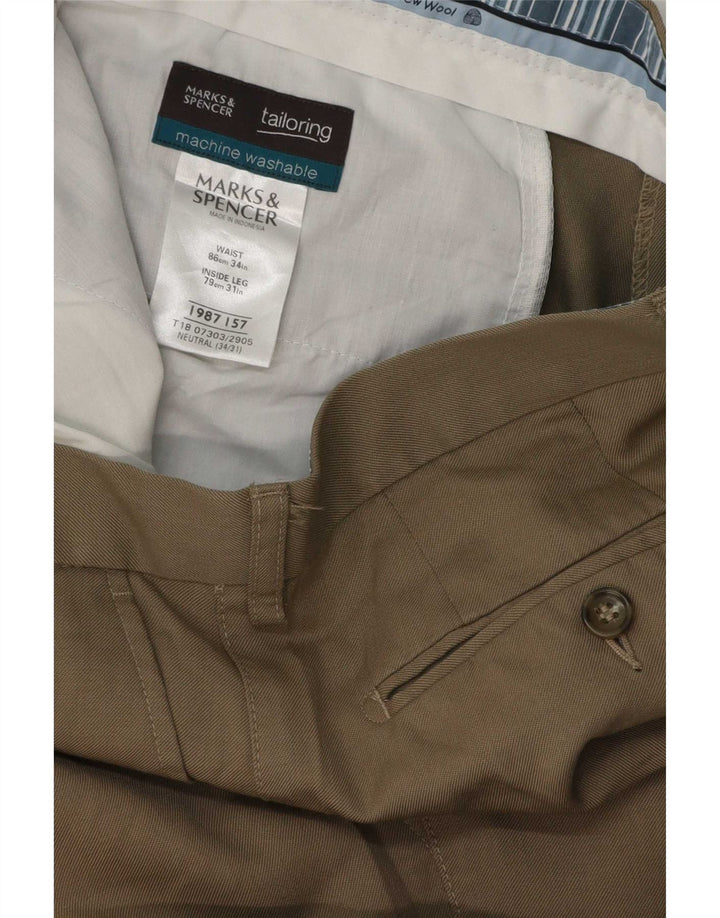 Marks & Spencer Mens Suit Trousers W34 L31 Beige Wool