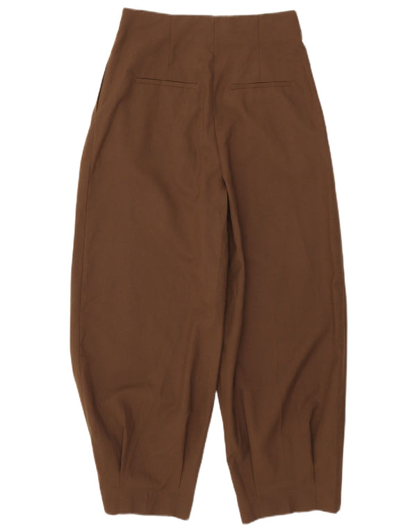 Zara Womens High Waist Pegged Cropped Trousers Small W26 L25 Brown