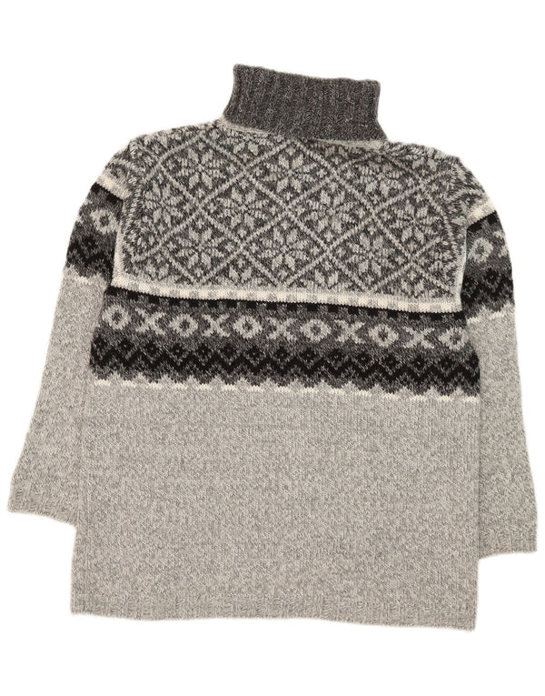 Vintage Womens Roll Neck Jumper Sweater UK 14 Medium Grey Fair Isle Acrylic