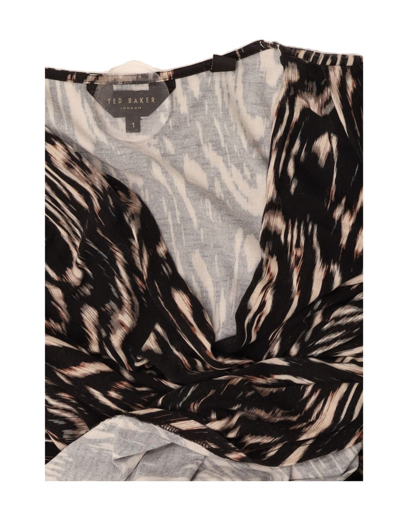 TED BAKER Womens Long Sleeve Bodycon Dress Size 1 XS Black Animal Print Vintage Ted Baker and Second-Hand Ted Baker from Messina Hembry 