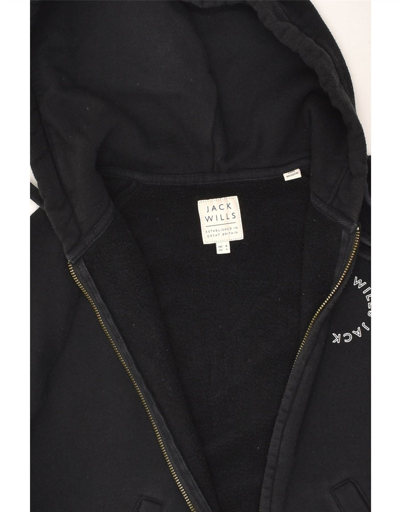 JACK WILLS Womens Graphic Zip Hoodie Sweater UK 8 Small Black Cotton | Vintage Jack Wills | Thrift | Second-Hand Jack Wills | Used Clothing | Messina Hembry 