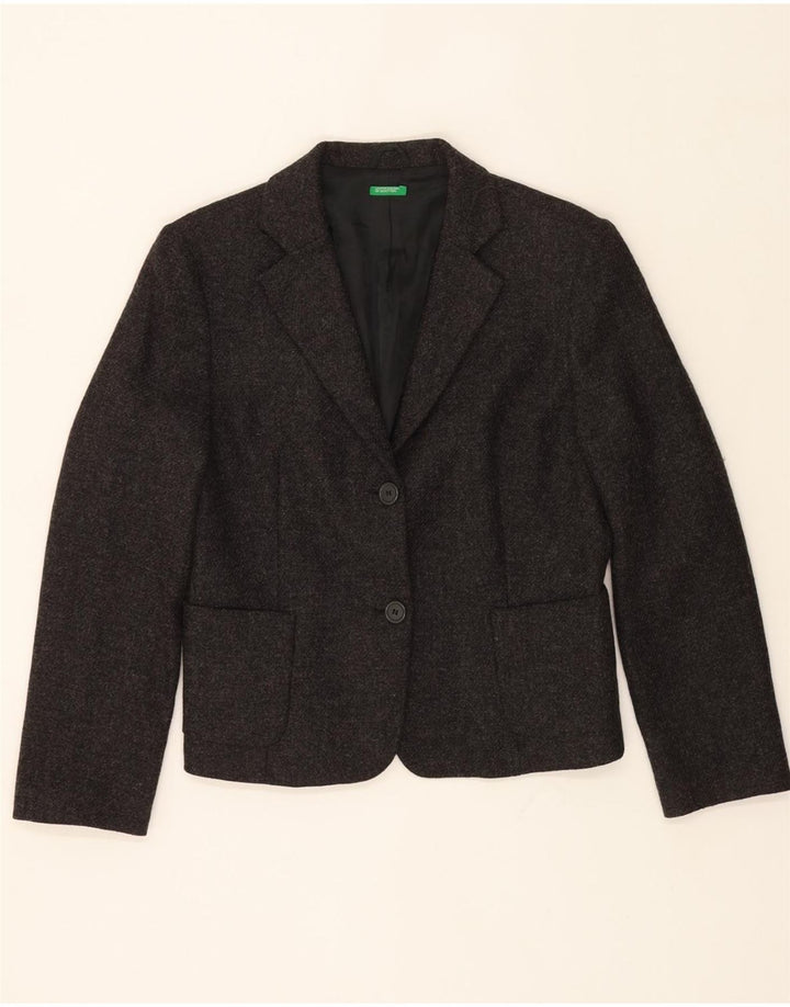 BENETTON Womens 2 Button Blazer Jacket IT 46 Large Grey Wool Vintage Benetton and Second-Hand Benetton from Messina Hembry 
