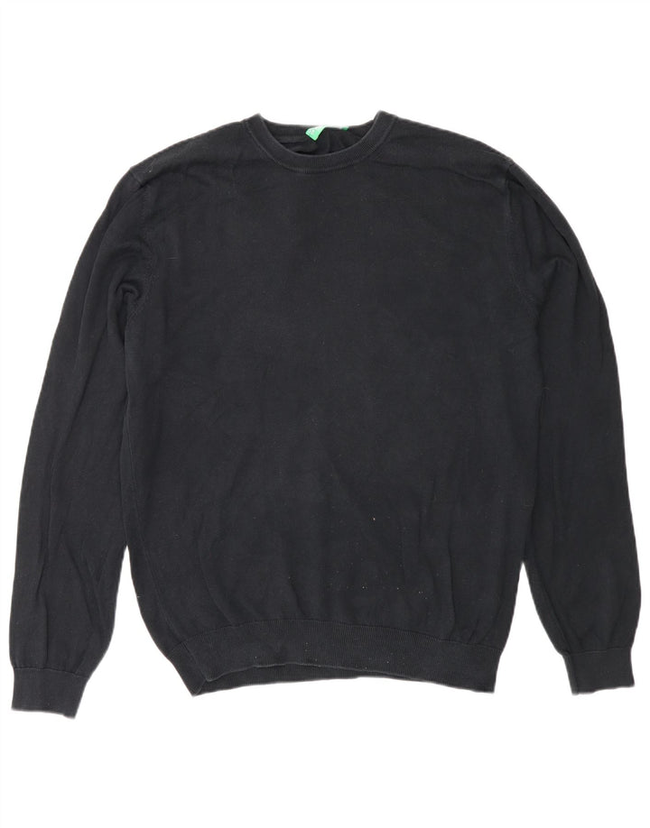 Benetton Mens Crew Neck Jumper Sweater Medium Black Classic
