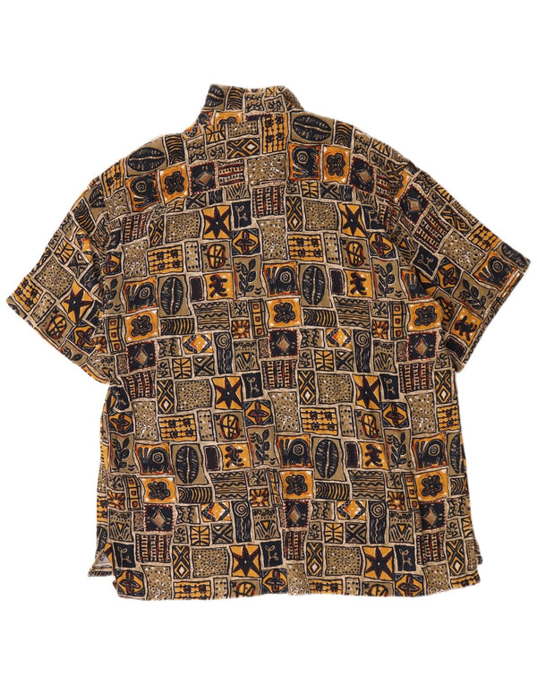 Vintage Mens Short Sleeve Pullover Shirt Size 41/42 Large Brown Patchwork