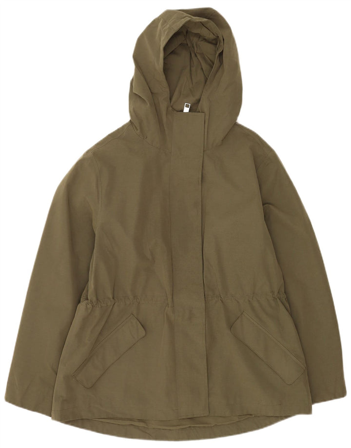 Marks & Spencer Womens Hooded Rain Jacket UK 14 Large Khaki Polyester