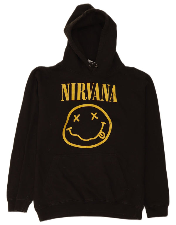 Vintage Mens Nirvana Graphic Hoodie Jumper Medium Black Cotton