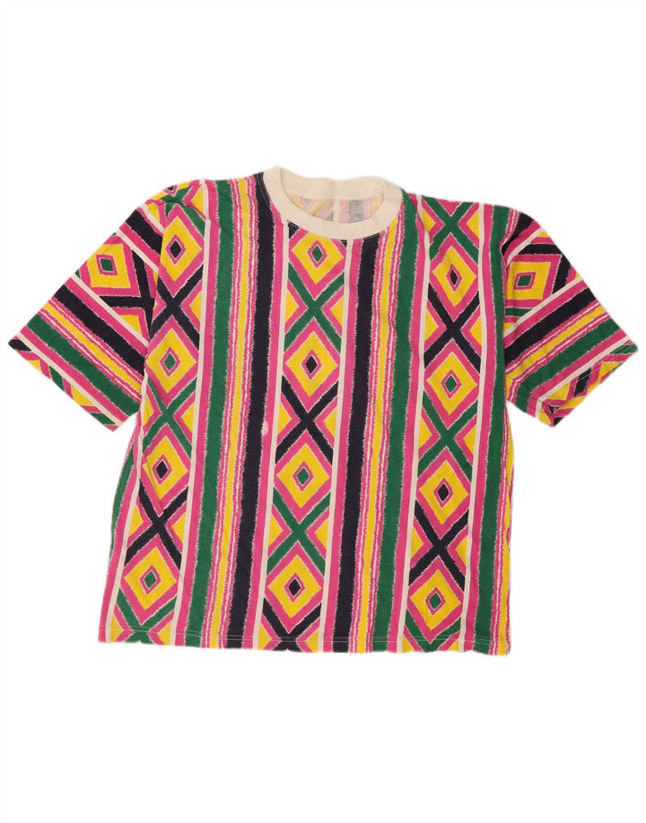 Vintage Womens T-Shirt Top UK 16 Large Multicoloured Geometric