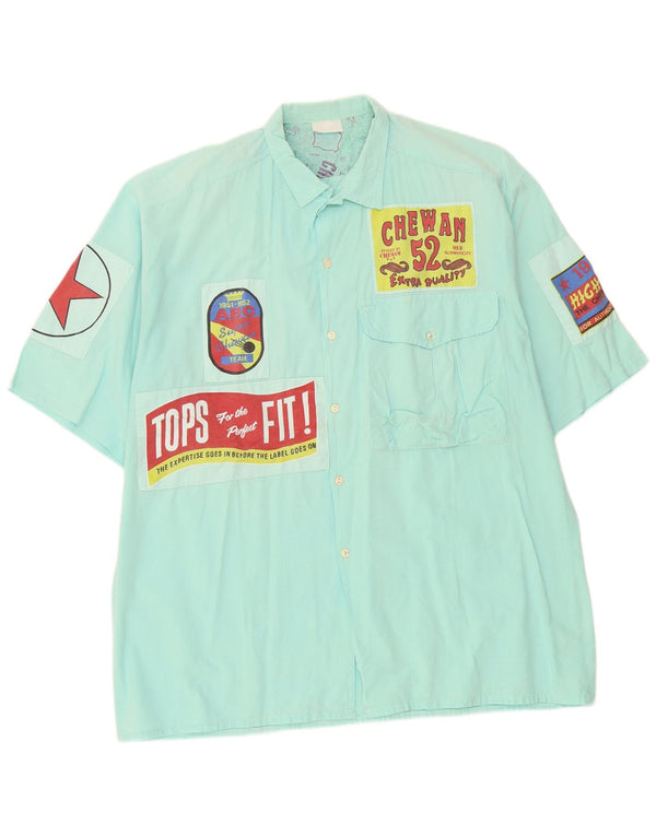 Vintage Mens Graphic Short Sleeve Shirt XL Turquoise