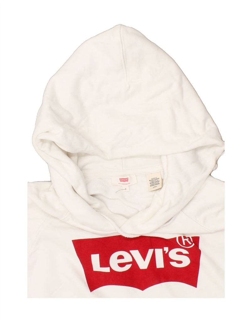 LEVI'S Womens Loose Fit Graphic Hoodie Jumper UK 10 Small White Cotton | Vintage Levi's | Thrift | Second-Hand Levi's | Used Clothing | Messina Hembry 