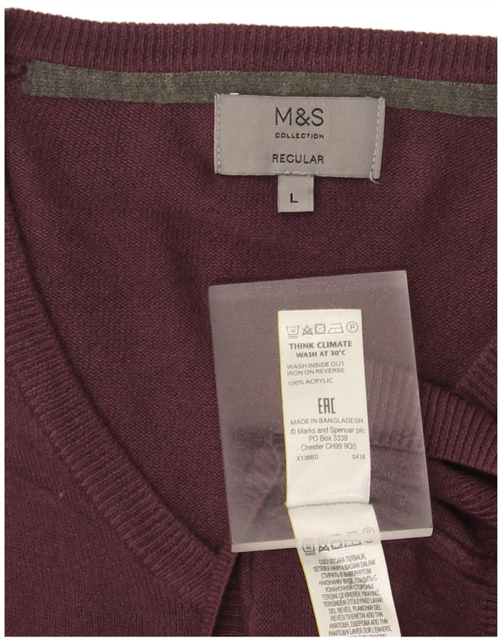 Marks & Spencer Mens Regular Fit V-Neck Jumper Sweater Large Purple Acrylic