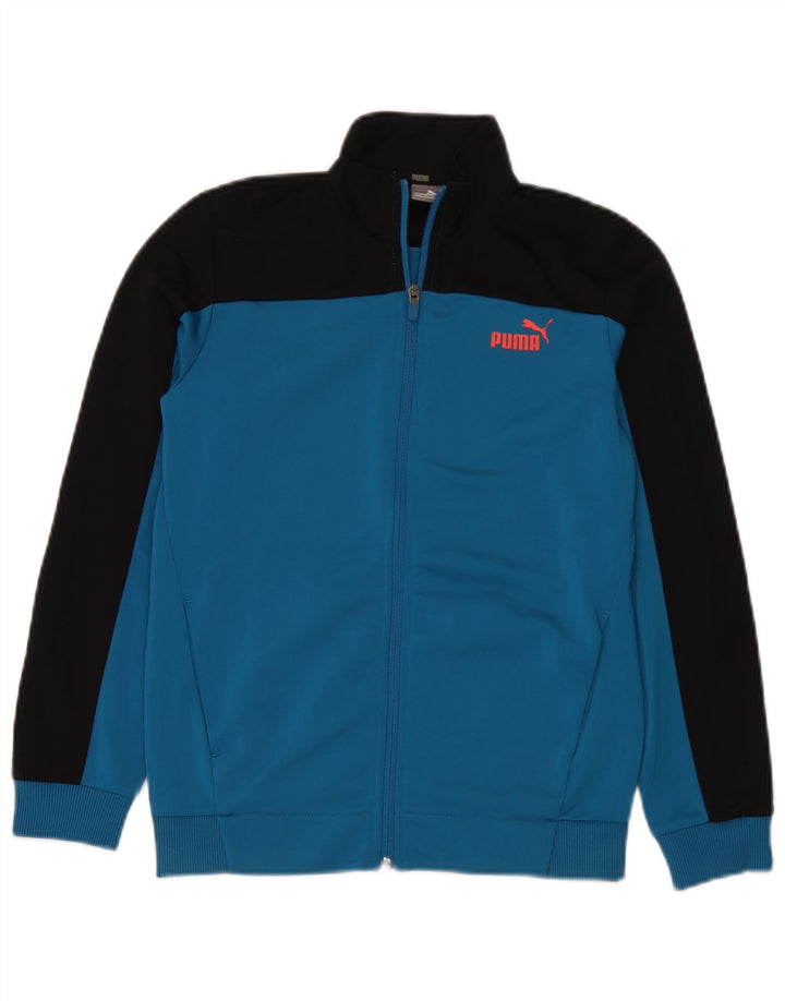 Puma Boys Tracksuit Top Jacket 11-12 Years Large Blue Colourblock Polyester