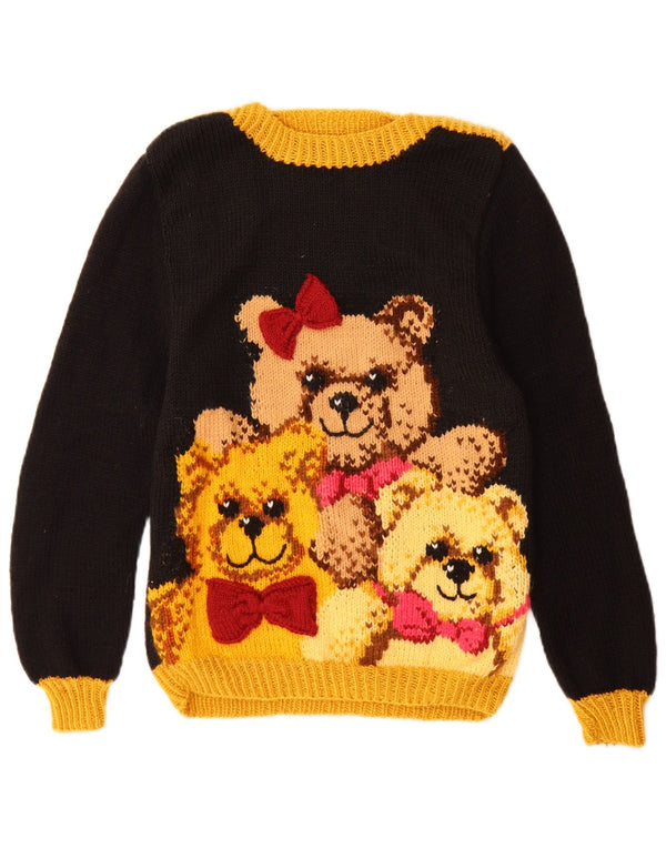 Vintage Girls Teddy Bear Boat Neck Jumper Sweater 12-13 Years Black