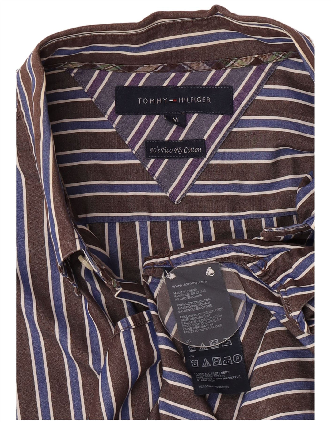 Tommy Hilfiger Mens Shirt Medium Brown Striped Cotton