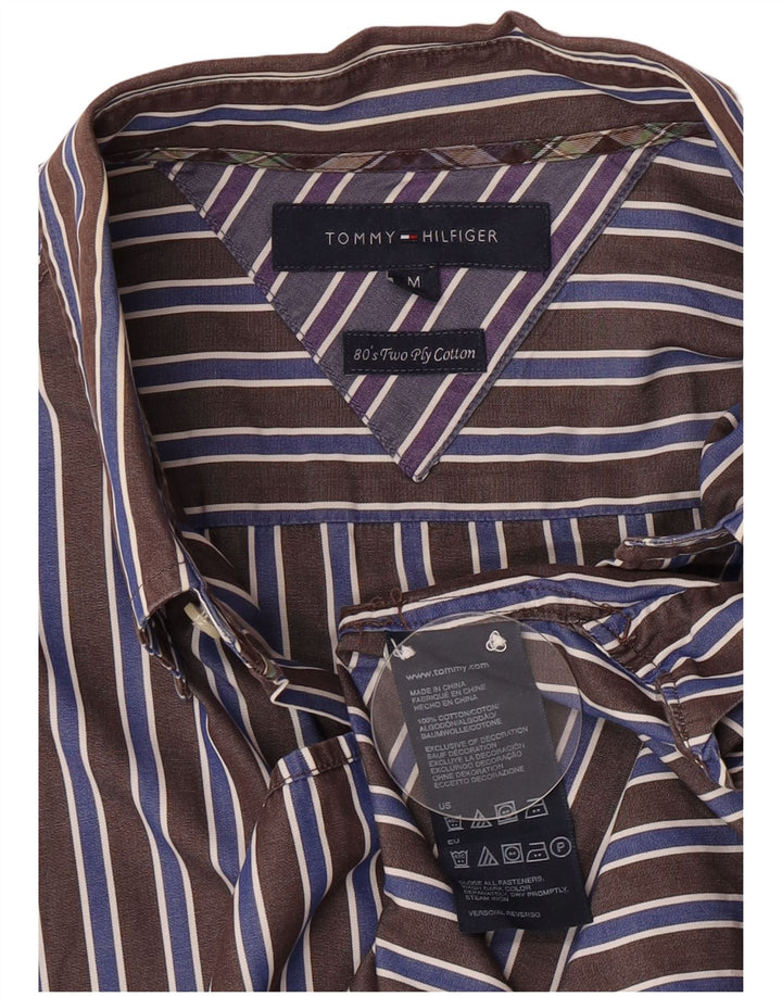 Tommy Hilfiger Mens Shirt Medium Brown Striped Cotton