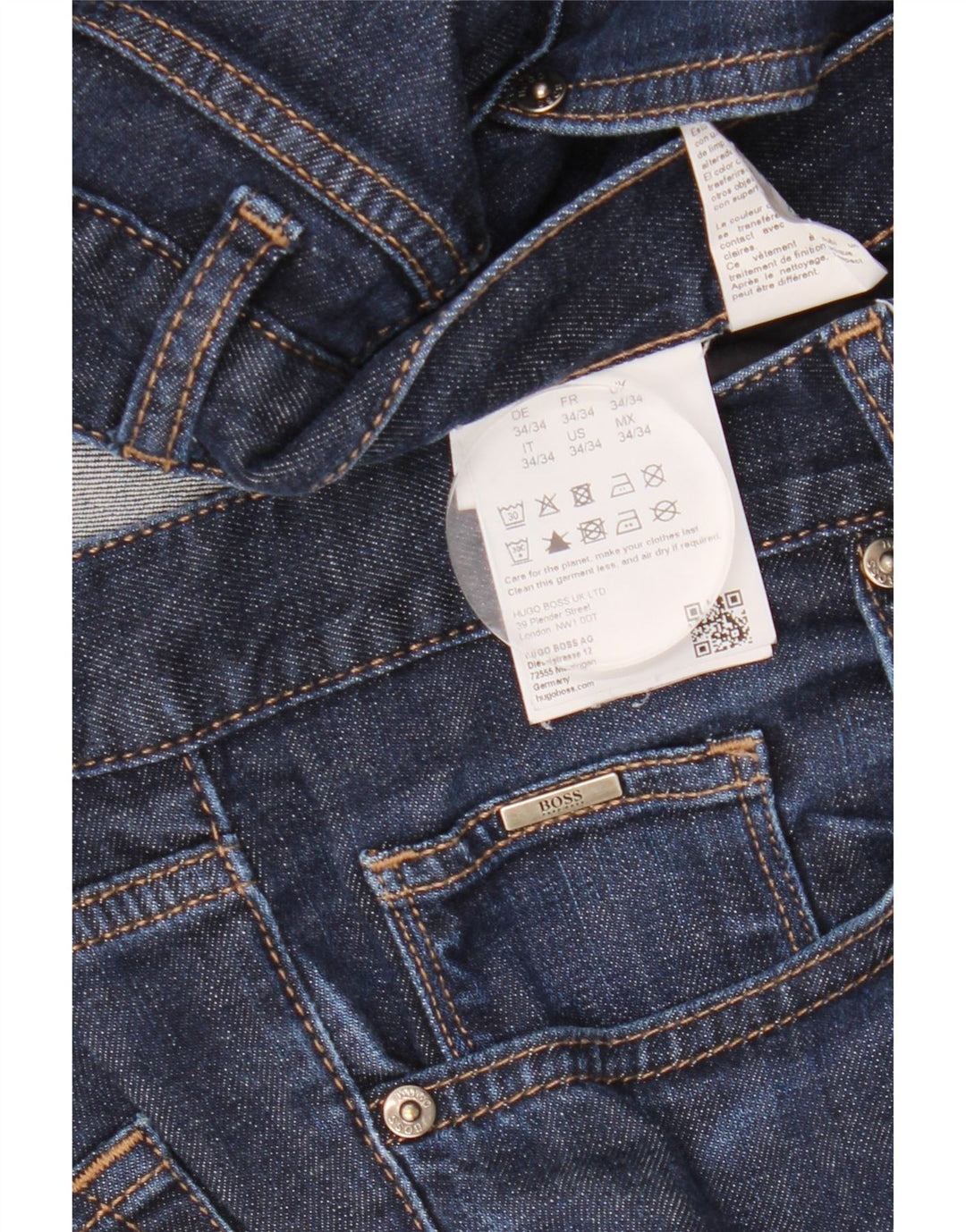 HUGO BOSS Mens Slim Jeans W34 L34 Navy Blue Cotton