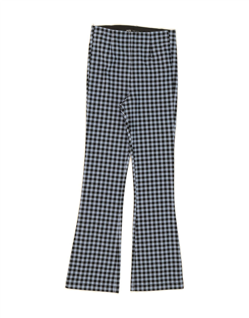 ZARA Womens Bootcut Casual Trousers XS W24 L26 Blue Gingham Viscose Vintage Zara and Second-Hand Zara from Messina Hembry 
