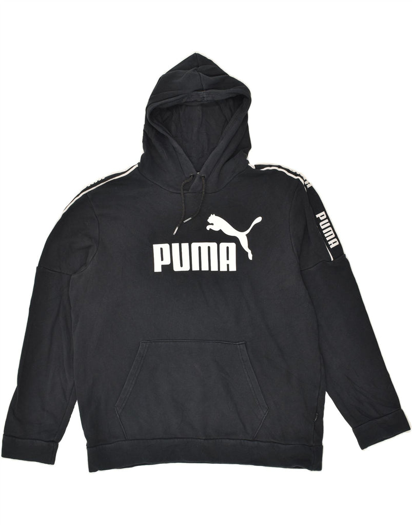 PUMA Mens Graphic Hoodie Jumper Large Black Cotton | Vintage Puma | Thrift | Second-Hand Puma | Used Clothing | Messina Hembry 