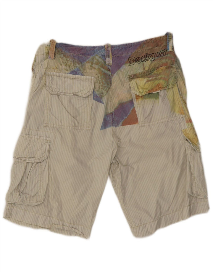 Desigual Mens Graphic Cargo Shorts EU 42 Medium W34 Beige Cotton