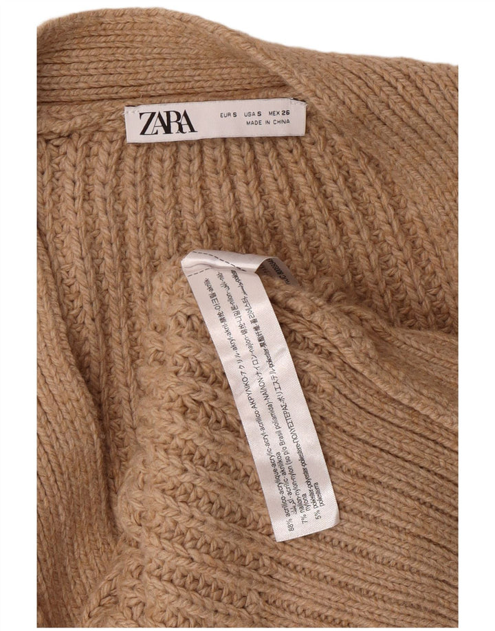 ZARA Womens Oversized Sleeveless Cardigan Sweater UK 10 Small Brown